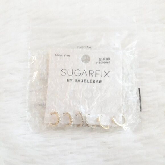 SUGAR FIX Crystal Gold and Pearl Hoop Earring 3pc Set (Nickel Free) NEW!!! - Picture 5 of 7